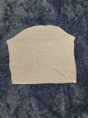 Striped Knit Tube Top in Light Gray and White